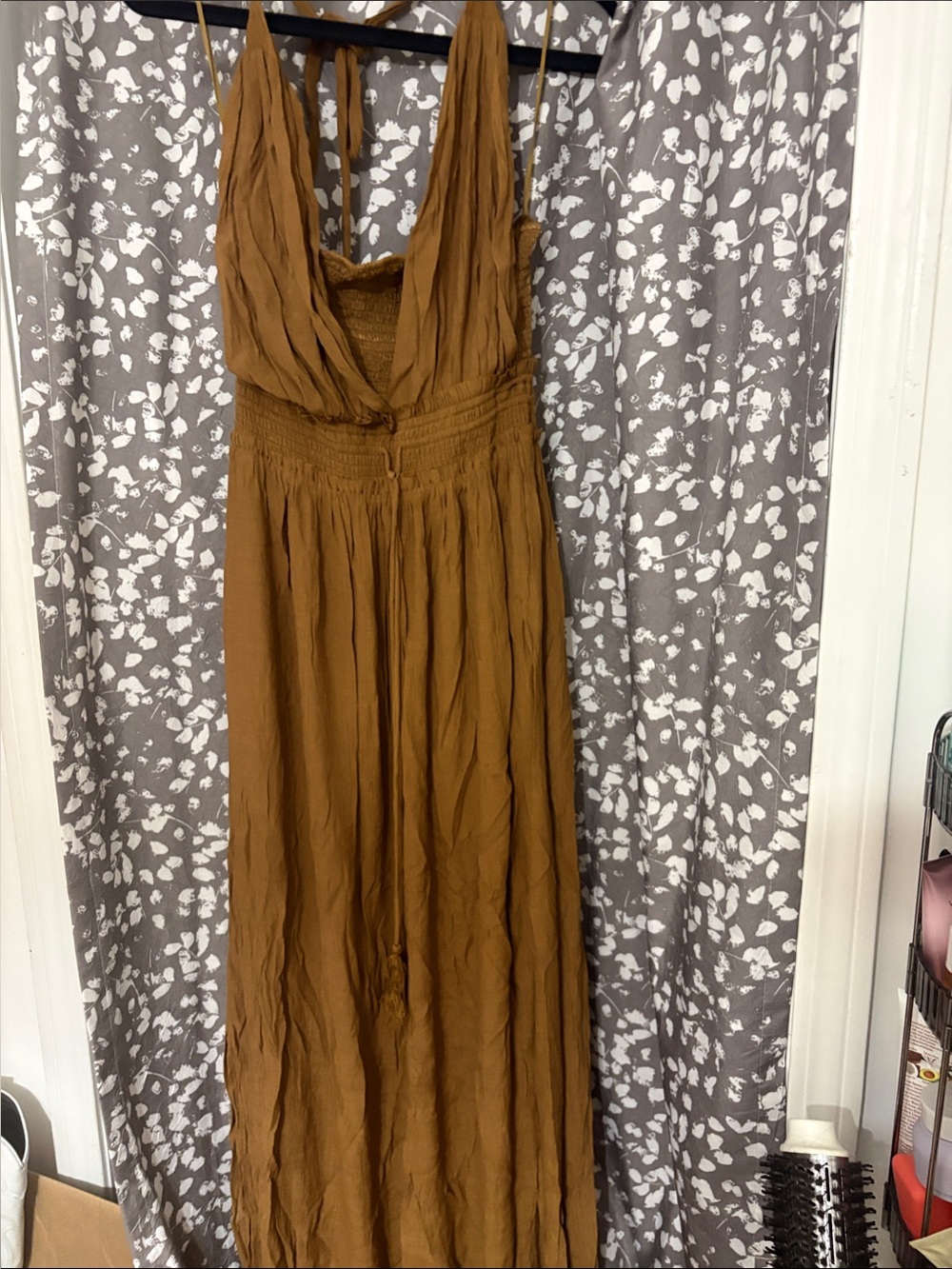 Women's tan Brown Maxi Dress with Smocked Waist